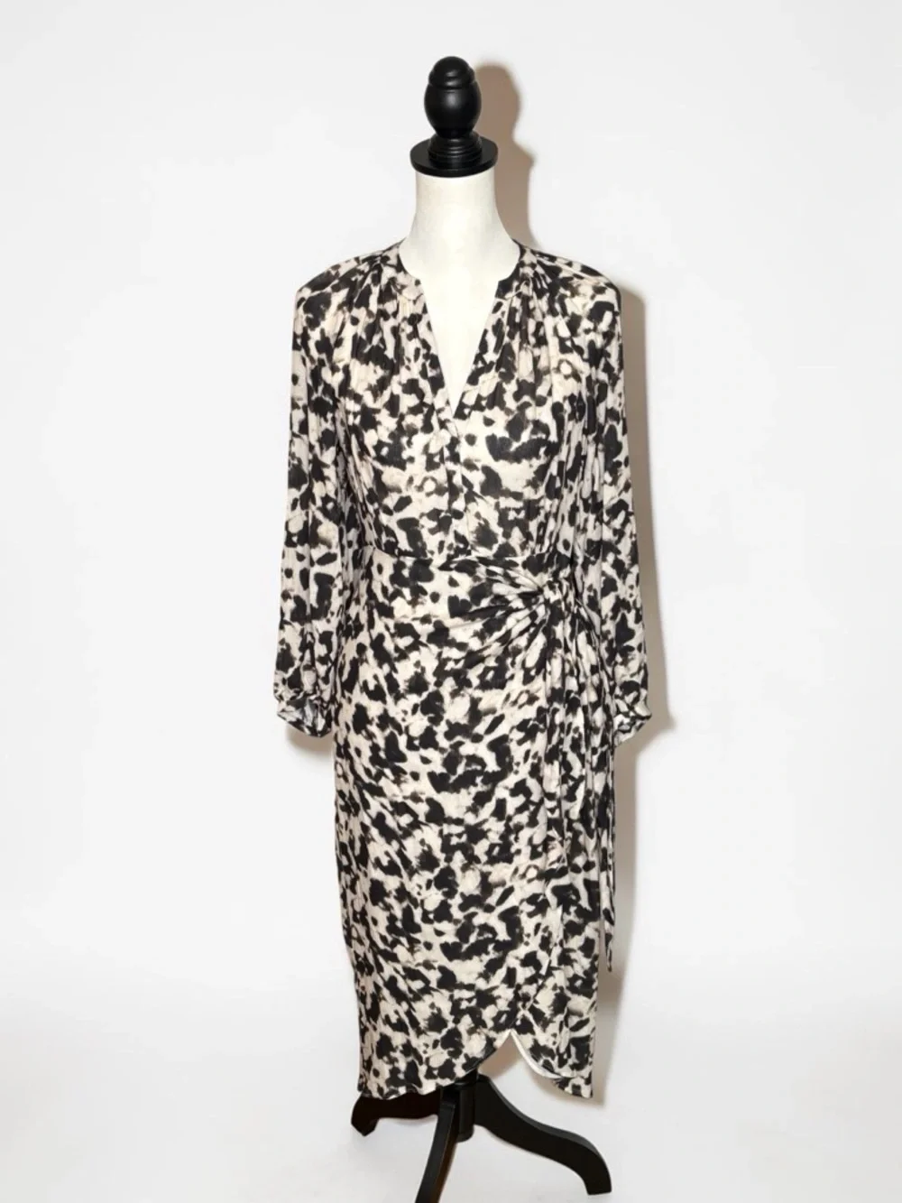Rails Tyra Blurred Cheetah Faux Wrap Midi Dress • Size XS • MSRP $268